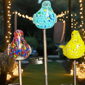Assorted Colour Glass Bird Solar Lights