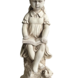 Girl with Dog on Stump Reading- Figurine