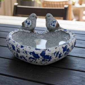 RESIN FLORAL BIRDBATH