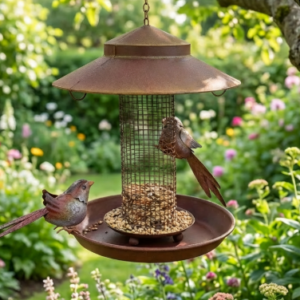 Hanging Bird Feeder with Metal Birds